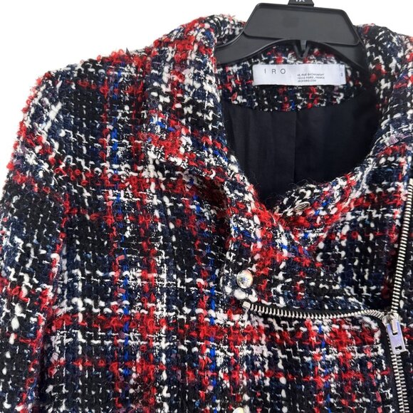 IRO Sloane Women's Tweed Moto Plaid Multicolor Jacket Size 40 IT (US Small) - Picture 3 of 8